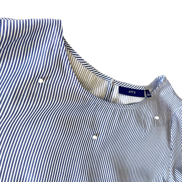 Apt. 9 Embellished Bell Sleeve Blue & White Stripe with Pearls Small - Picture 4 of 15